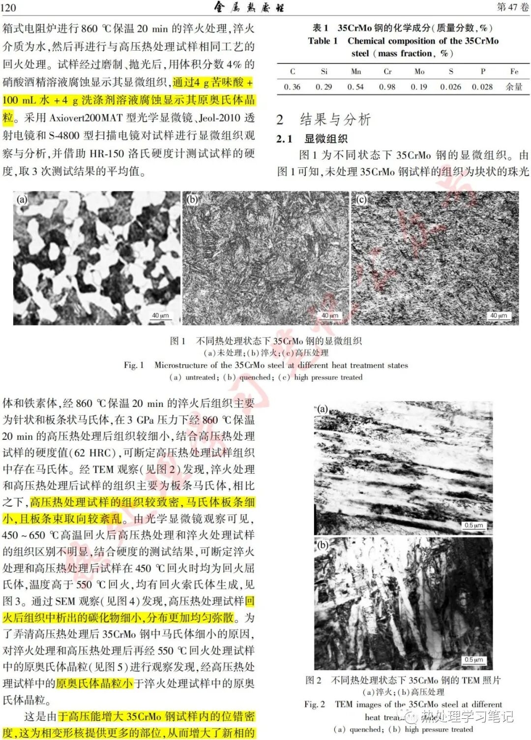 高壓熱處理對35CrMo鋼組織與硬度的影響的圖3