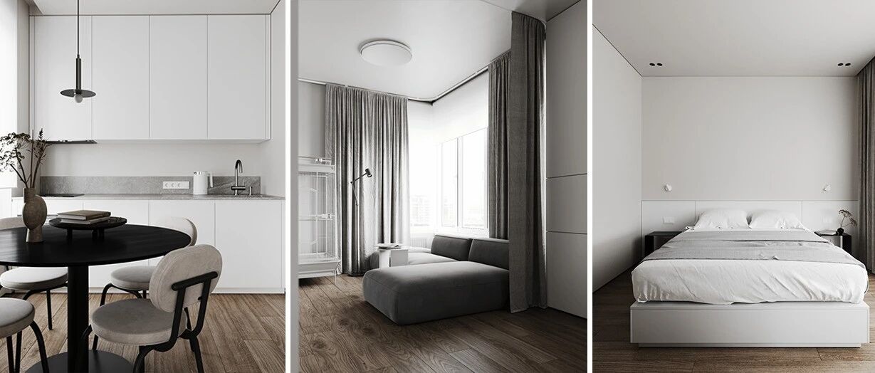 40㎡ 小公寓，客厅加个帘子做隔墙，一房能变两房用