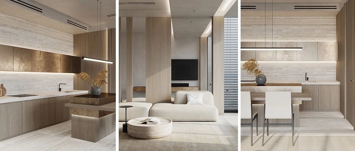 80㎡ 两室一厅，大理石、黄铜、原木这么搭更有轻奢范儿！