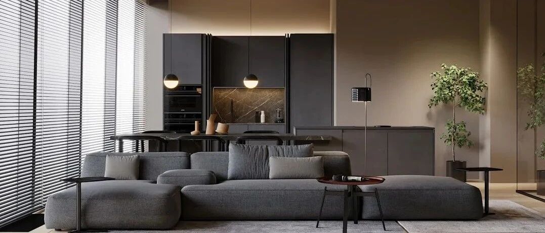 高级黑一室户,卧室用玻璃隔断，空间更通透