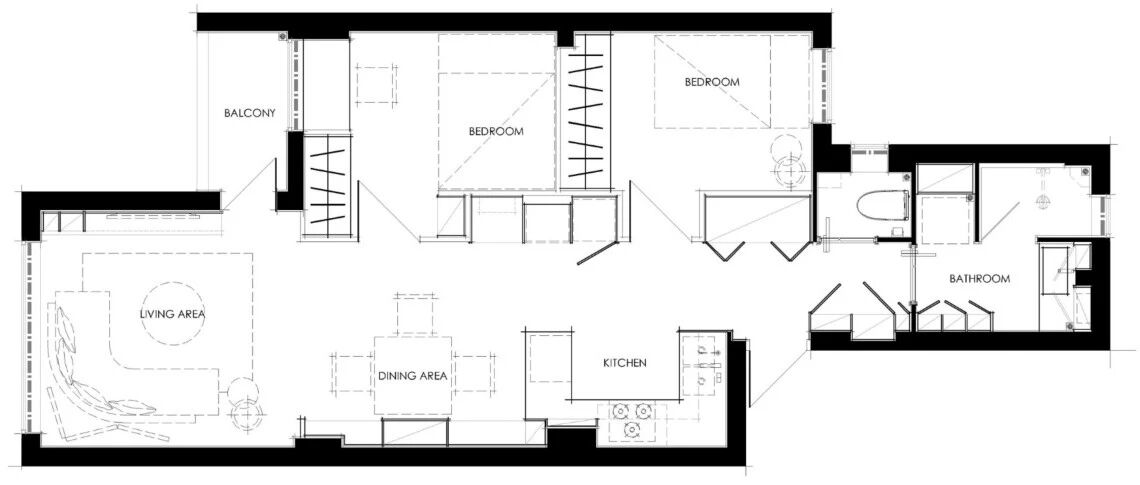 66㎡ 老宅改造二居室，开放式客餐厨设计采光更好