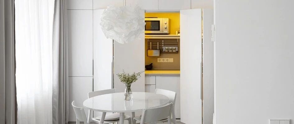 极简白 LOFT，隐藏式厨房让房间大一倍！