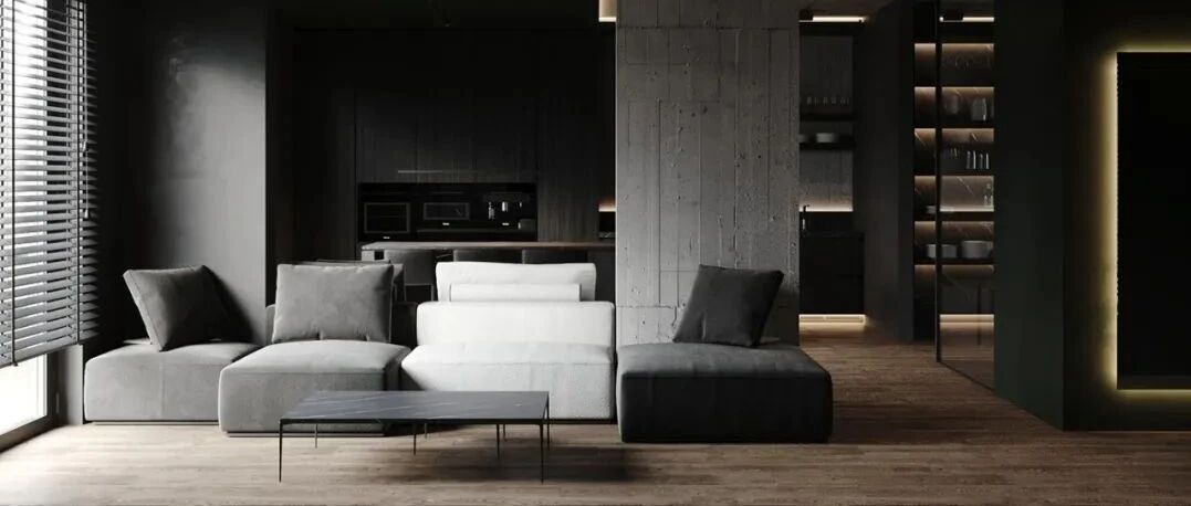 110㎡ 黑色调公寓，灯带这样设计实用又美观