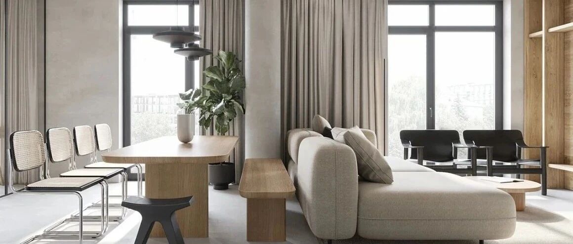 90㎡ 巧做二居室，混凝土＋木饰面超有范