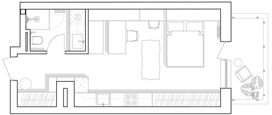 36㎡ 一室户小公寓，卧室与起居室合并这样设计太巧妙了！