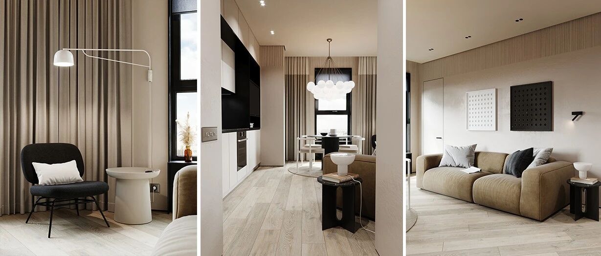 三区合一，厨房仅靠一面墙，这间 44㎡ 小公寓竟然这么大！