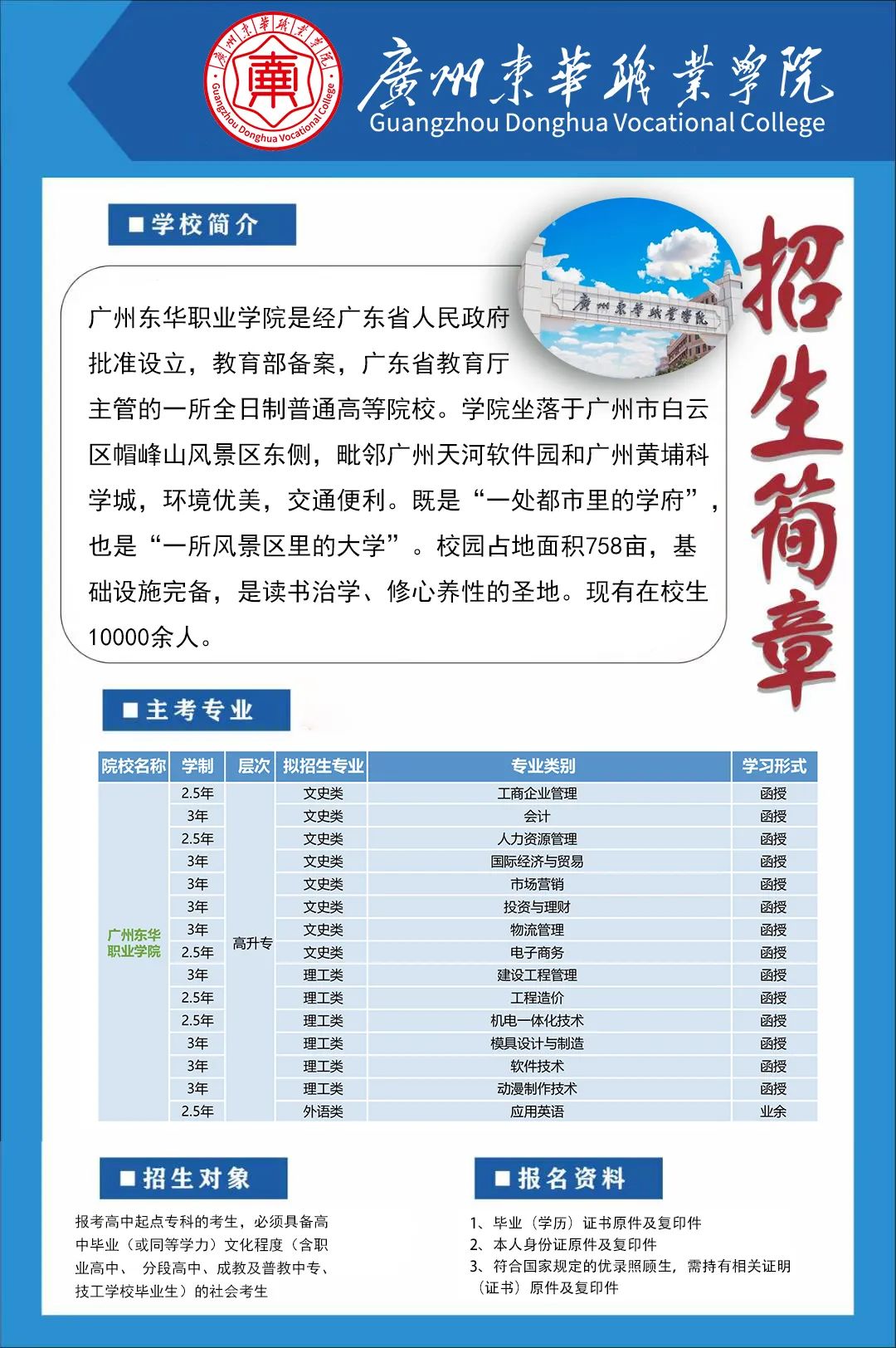 成人高考2021年广州东华职业学院成人高等教育学历招生简章