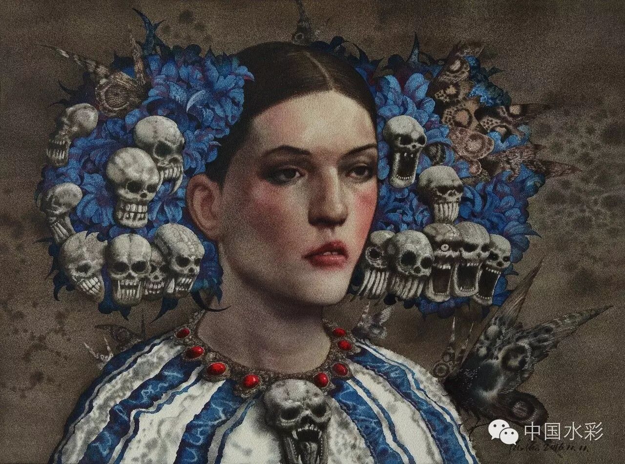 水彩56x76cm宫蛾·系列在全国青年美术展览的作品评审中,第一次见到陈