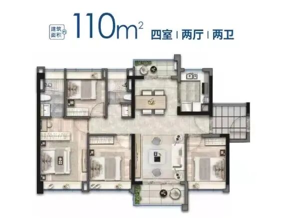 110㎡四房户型四开间朝南