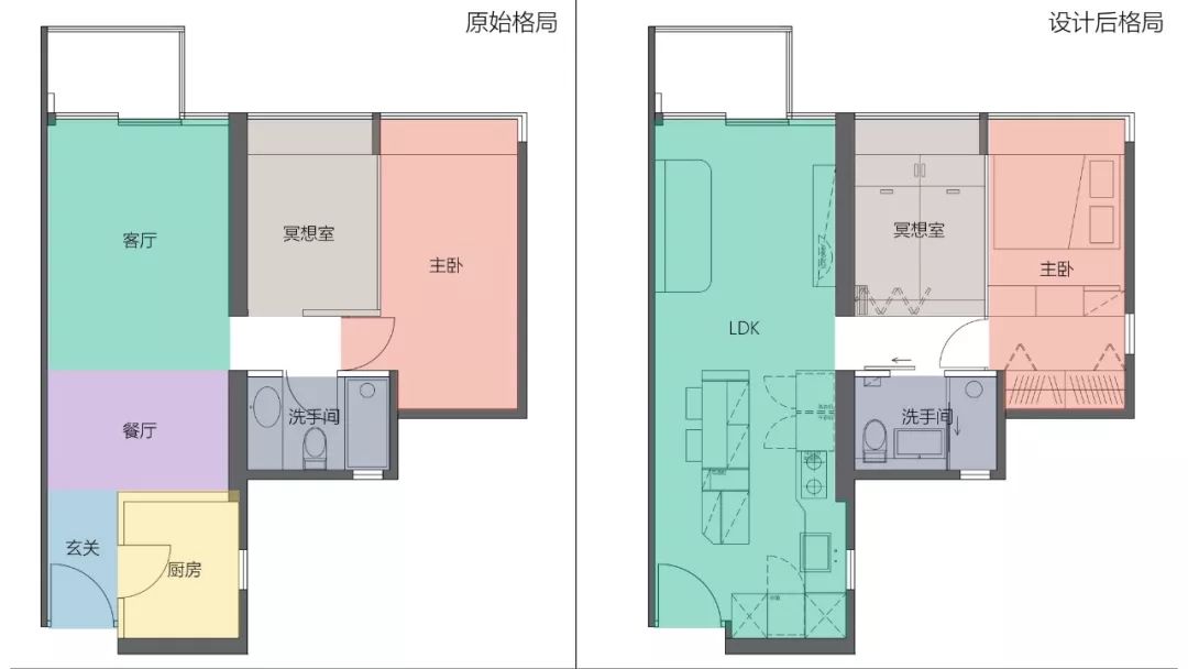香港53㎡小兩居改造，玄關+開放式廚房+中島+客廳四合一，還有超強收納！ 家居 第2張
