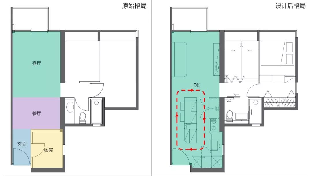 香港53㎡小兩居改造，玄關+開放式廚房+中島+客廳四合一，還有超強收納！ 家居 第6張