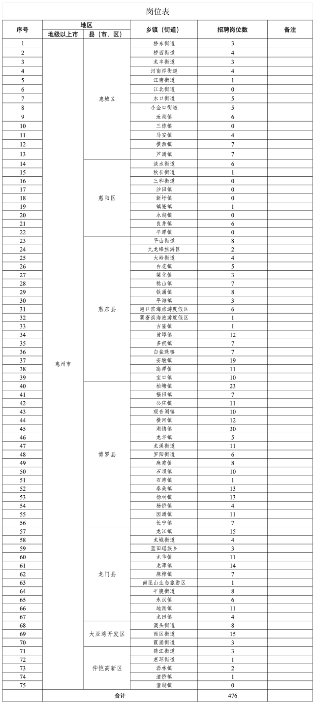 惠州双百社工招聘岗位表