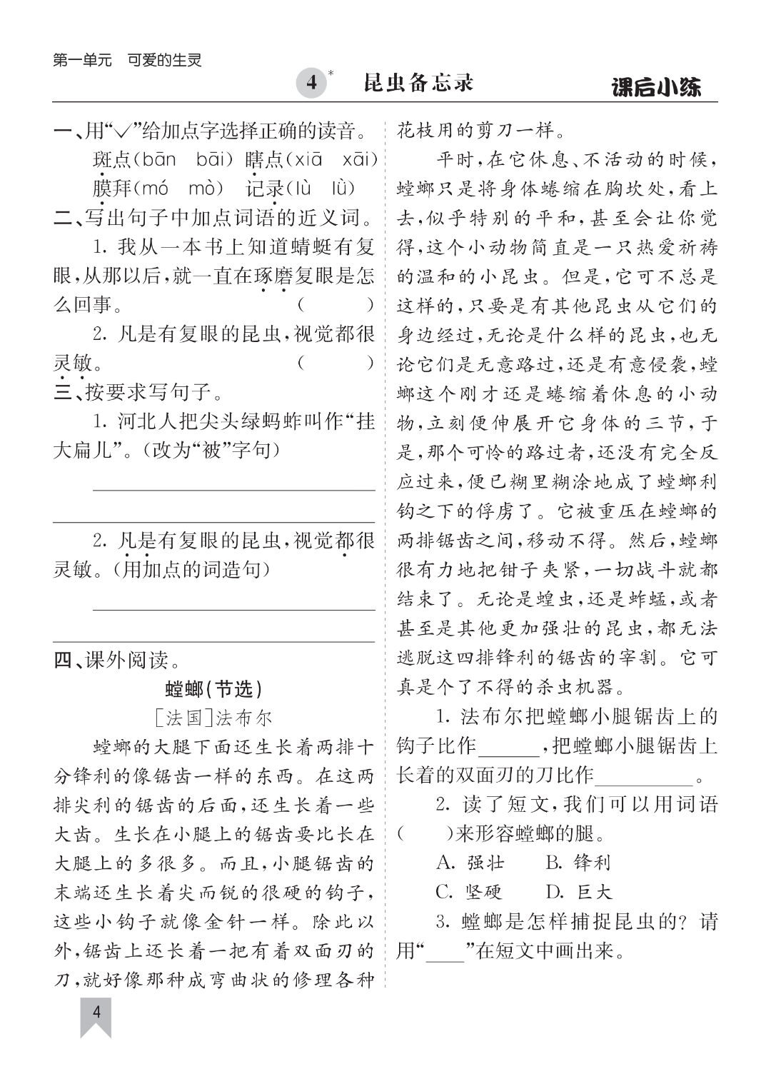 新版三年级下册语文《课后提升练习题》（课课练），有答案，电子版可打印