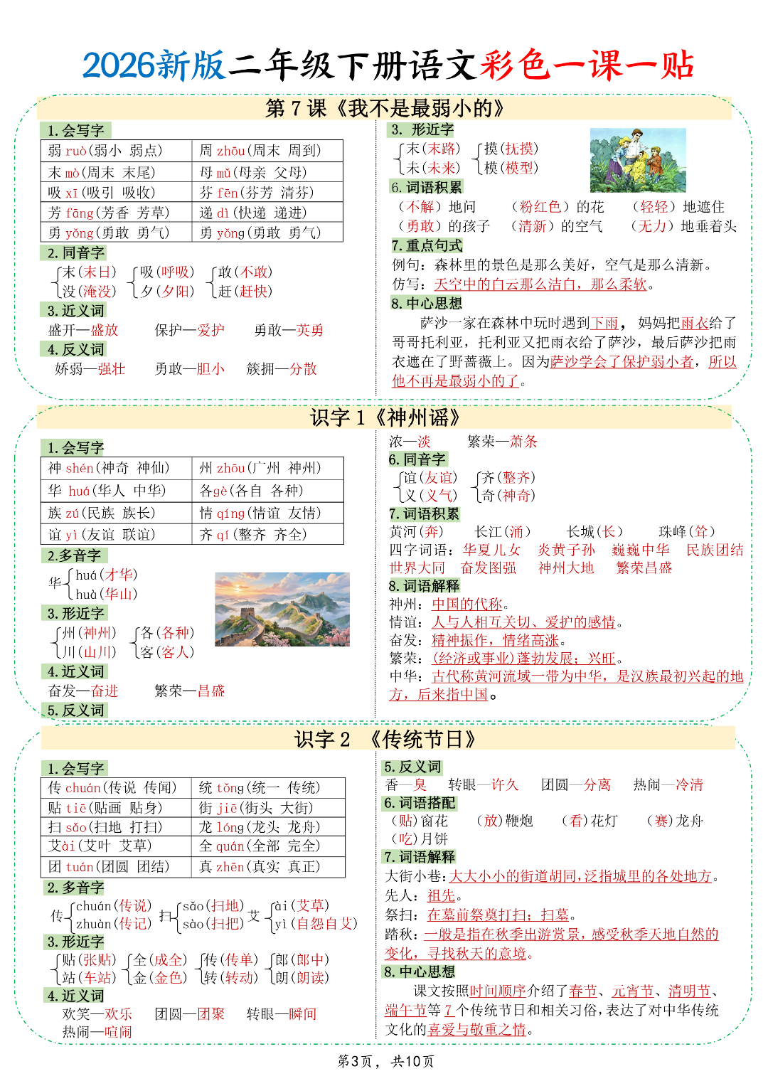 26年新版二年级下册语文《每课重点课课贴》（一课一贴），电子版可下载