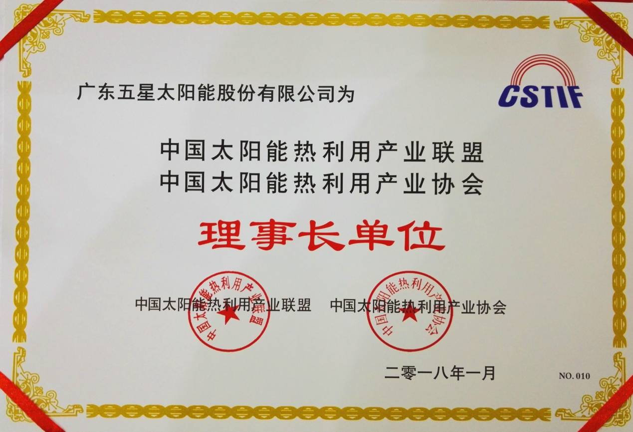 中國太陽能熱利用產(chǎn)業(yè)聯(lián)盟/協(xié)會理事長單位牌匾