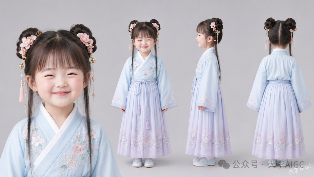 古风萌娃四视图·真人写实感（淡蓝襦裙·可爱纯真）