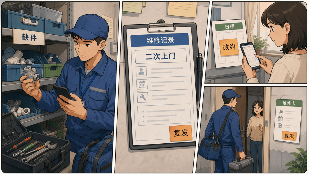 缺件和二次上门进入维修记录