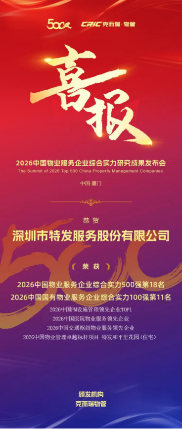 喜报 | 实力加冕，载誉前行！特发服务荣膺2026中国物业服务力多项重磅大奖