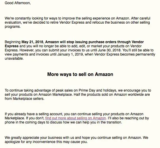 亚马逊要关闭Vendor Express了 亚马逊要关闭Vendor Express了