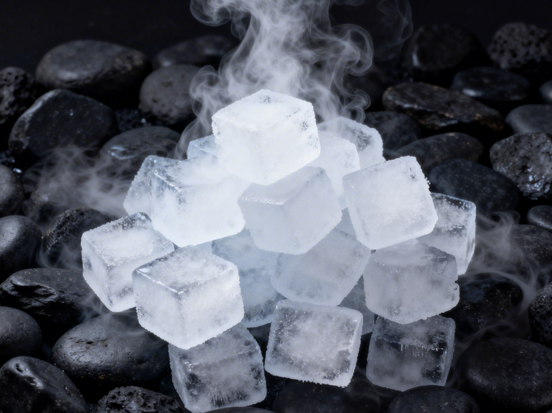 jimeng-2026-03-30-4012-固态干冰  很多小块随意叠放 冒着白气的图片 背景是黑色的石头.png