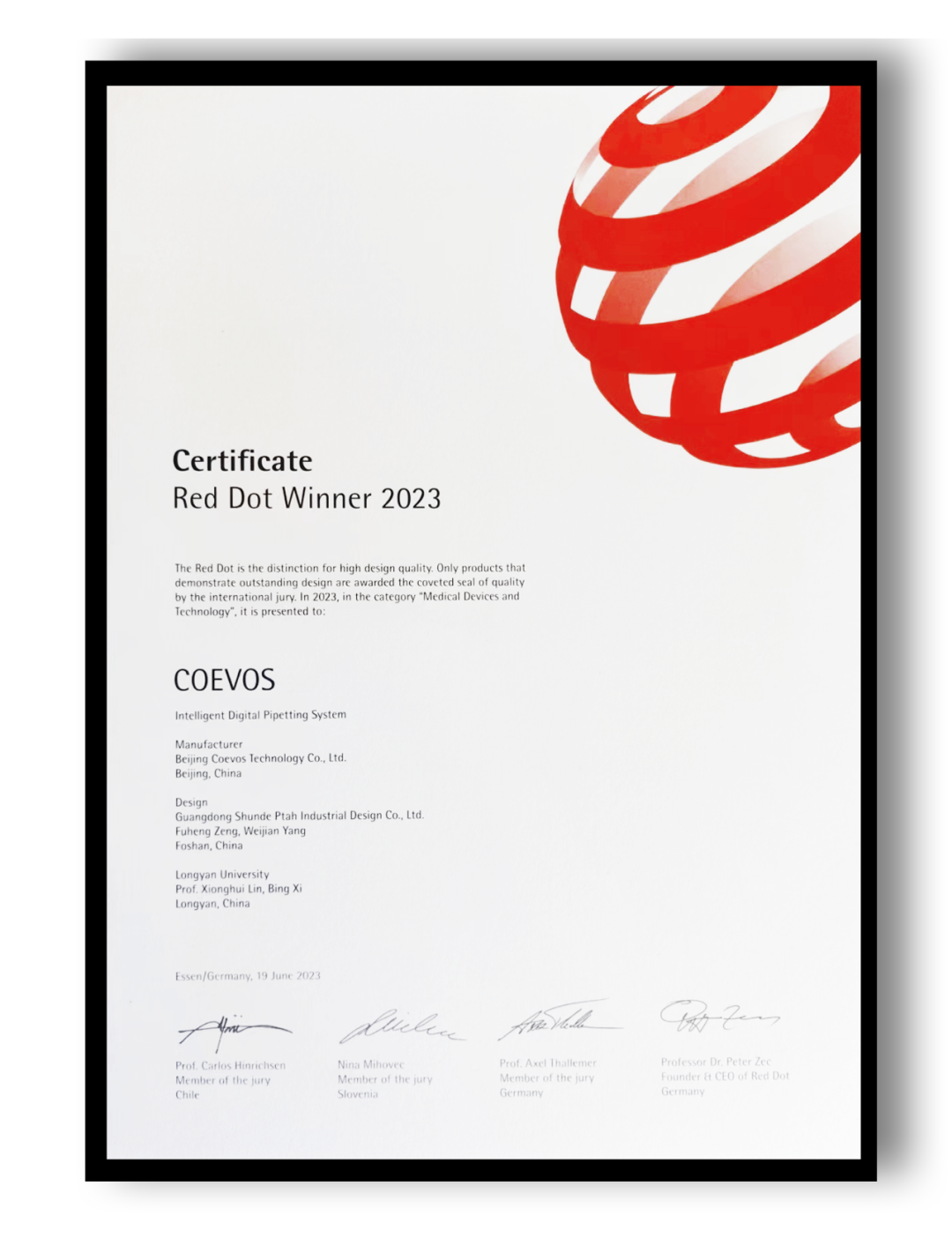 COEVOS智能移液器荣获德国红点奖