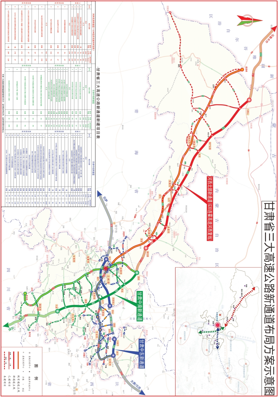 甘肃三大高速公路新通道实施方案公布!项目表,示意图