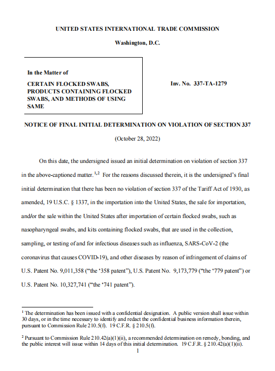 美国的7500怎么表示花了律师费7500万, 美国337案件胜诉! 5家中国企业的植绒拭子不侵犯科潘相关专利_https://www.jmylbn.com_新闻资讯_第2张