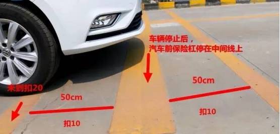 车头保险杠正好位于定点粗线的正上方,坡道定点停车完成