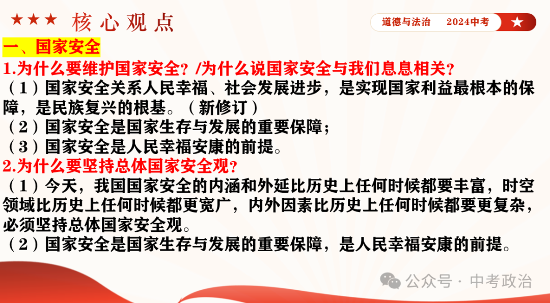 时政专题｜2024年中考道法热点：总体国家安全观10周年、第九个全民国家安全教育日