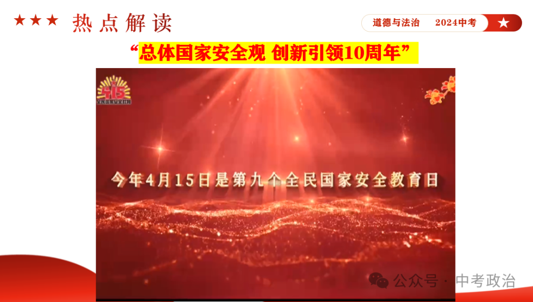 时政专题｜2024年中考道法热点：总体国家安全观10周年、第九个全民国家安全教育日