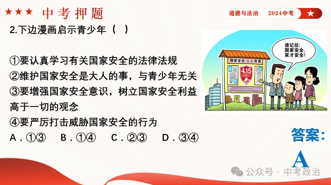 时政专题｜2024年中考道法热点：总体国家安全观10周年、第九个全民国家安全教育日