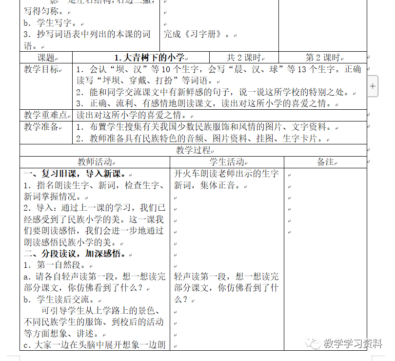 二年级语文下册表格式教案_人教版二年级数学下册教案表格式_小学语文四五年级表格式教案