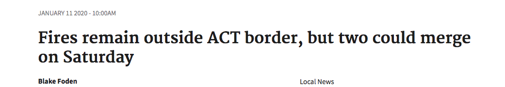 ACT延长“警戒状态”,火势持续蔓延至堪培拉边界7公里外。这个周末三大火场汇合，60万公顷