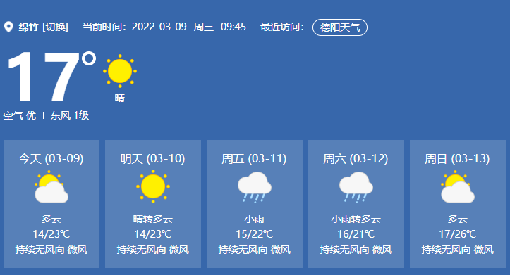 天氣綿竹進入夏天的一秒鐘綿竹氣溫將上升到26下週的天氣將更令人興奮