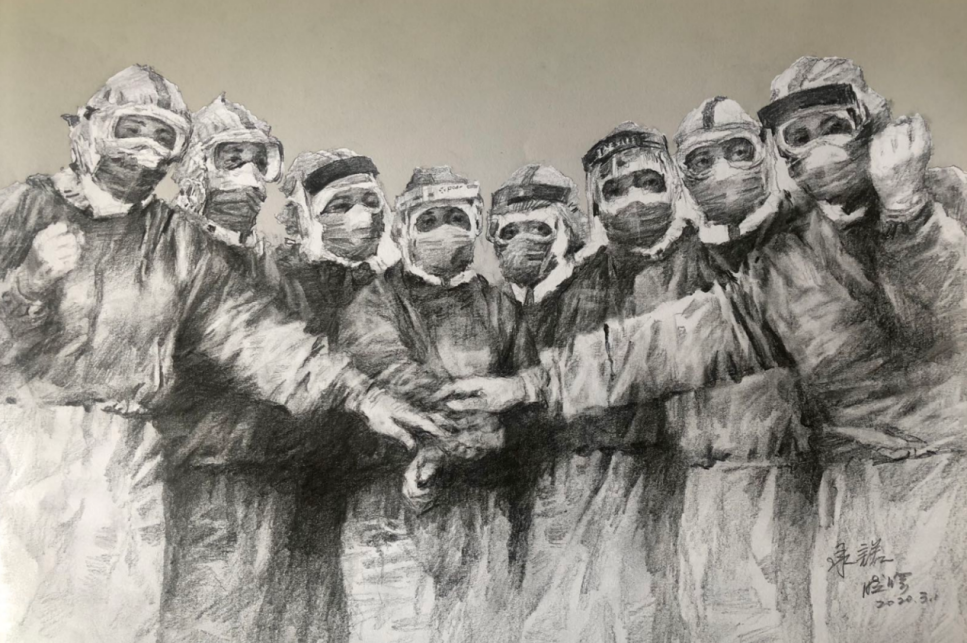 正式进入方舱医院抗"疫"一线后,医疗队员郑重宣誓:"全体队员,坚定信心