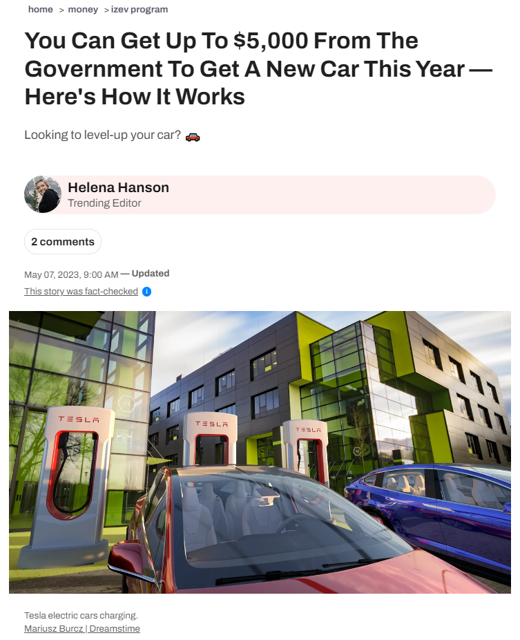 好消息！加拿大政府将为今年买新电车的人提供高达$5000补贴金！租车也可领