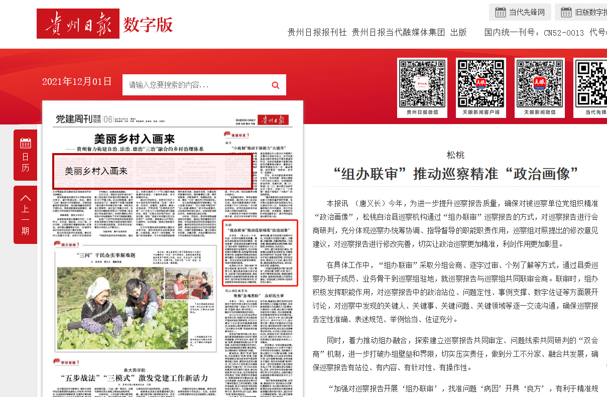 《贵州日报》关注：松桃纪委监委“组办联审”推动巡察精准“政治画像”