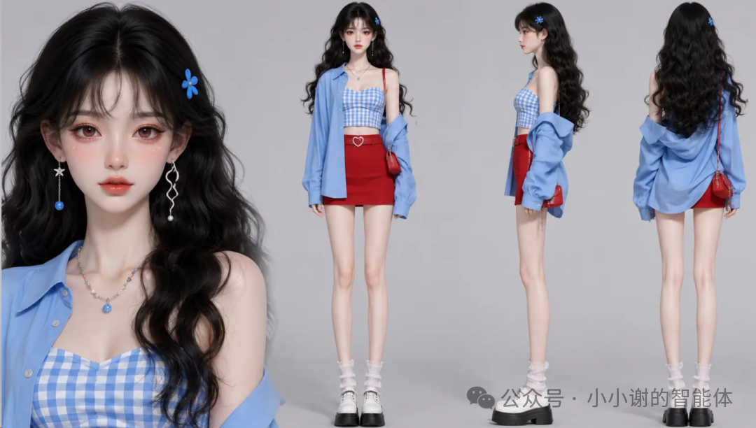 多巴胺甜辣少女·3D半写实国漫四视图（Y2K夏日穿搭） 效果图样例