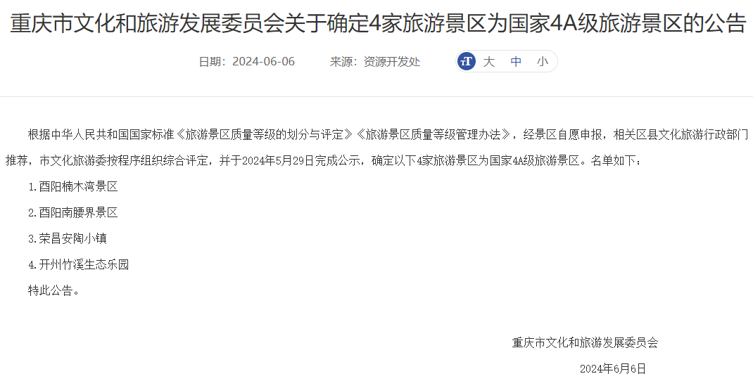 +4！重庆4A景区又上新