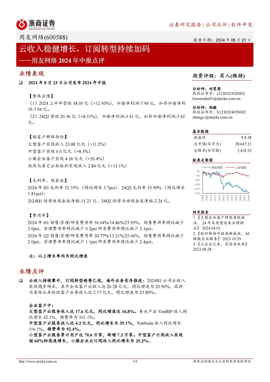 2024年08月24日 用友网络股票