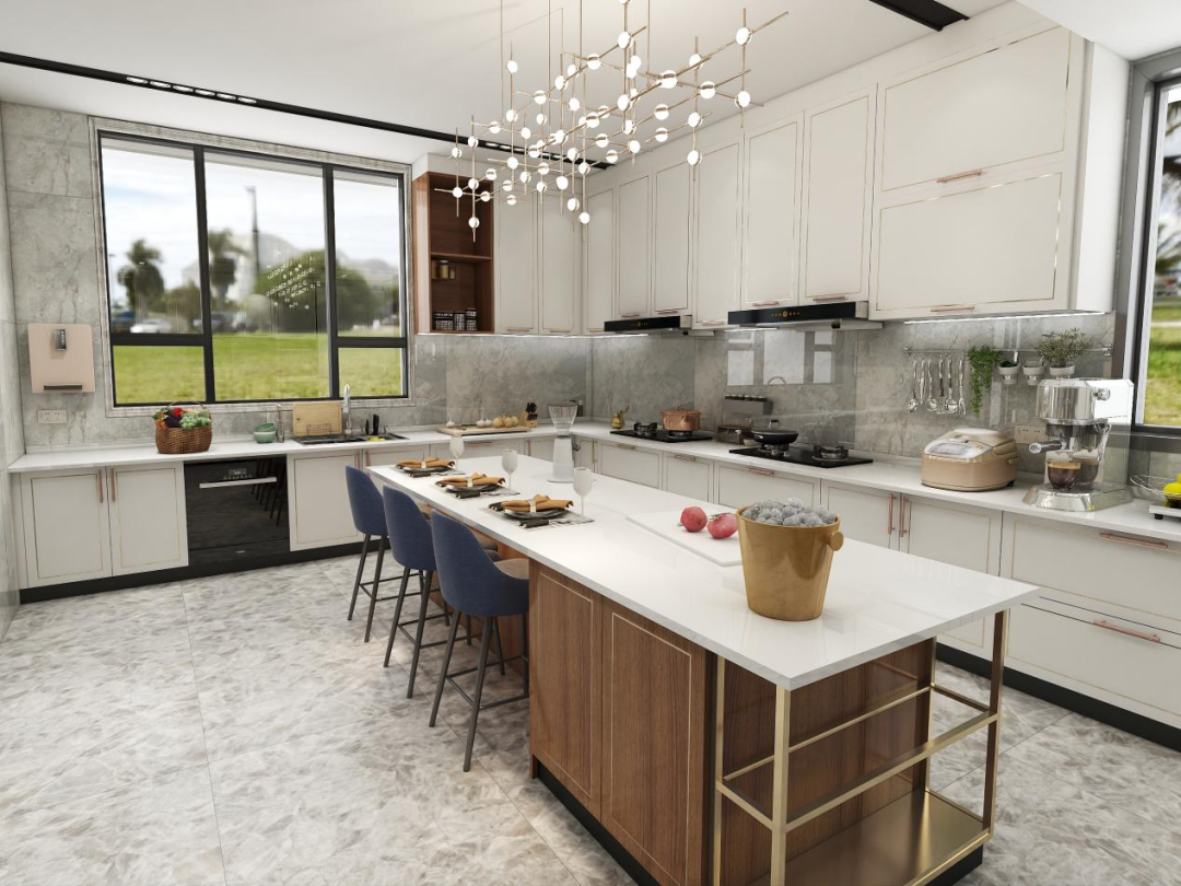 White Kitchen Cabinet with Brass Handle