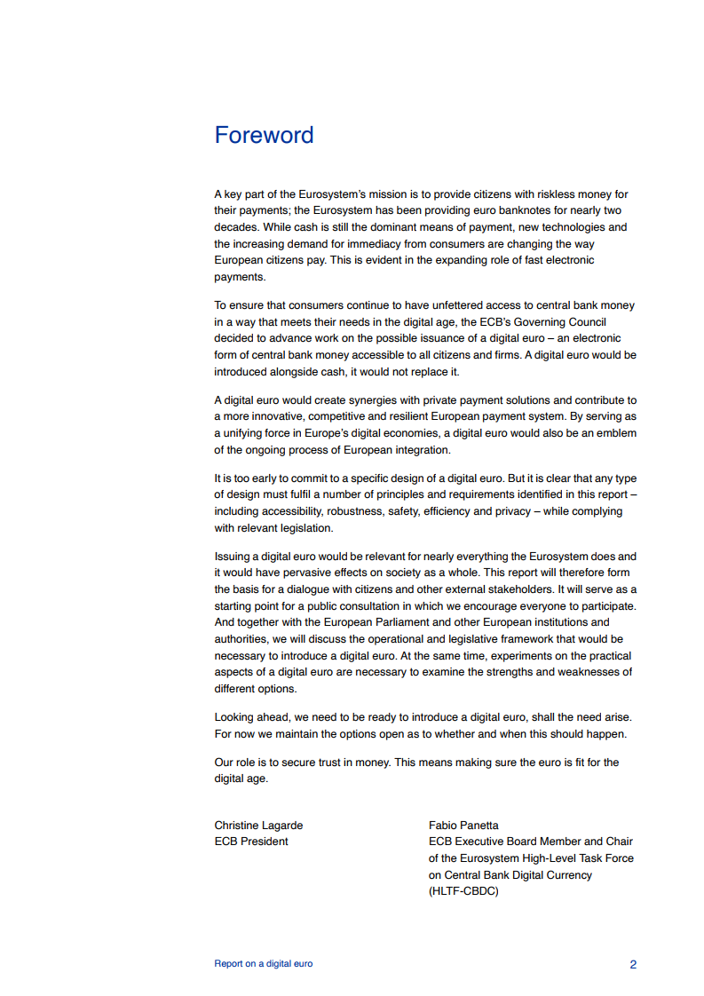 首份数字欧元报告：2021年启动数字货币项目