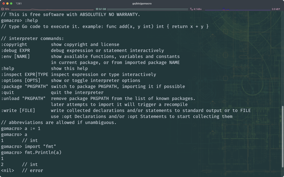 每日一库之152：gomacro（终端运行go代码） - 图1