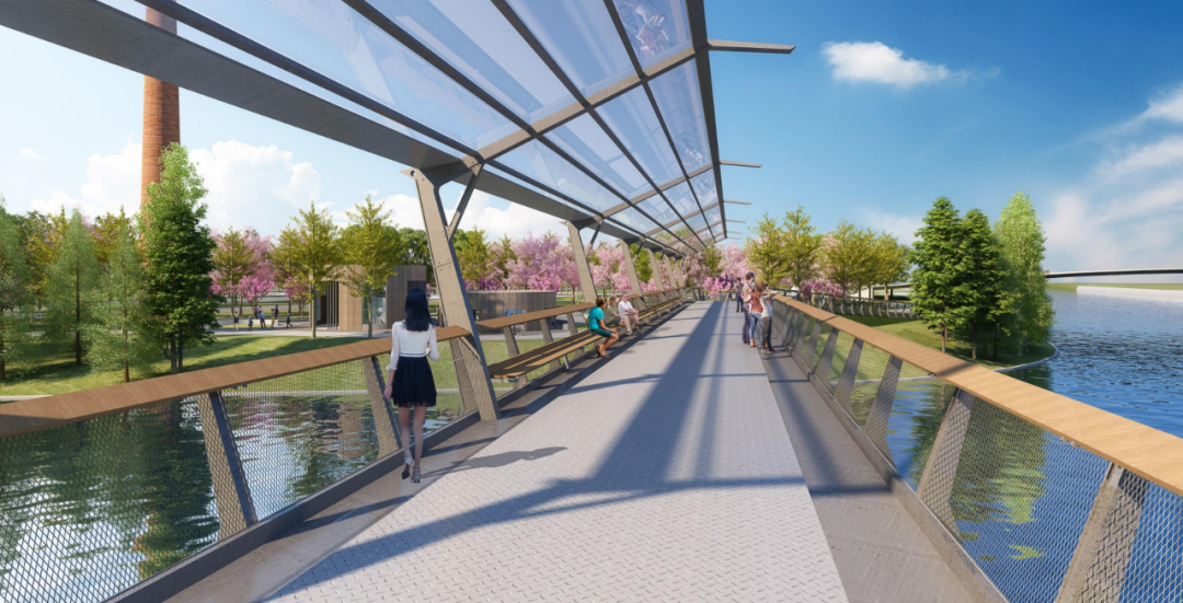 梁桥(工业之廊)-跨西横河桥效果图翩若惊鸿  婉若游龙4座景观桥以优美