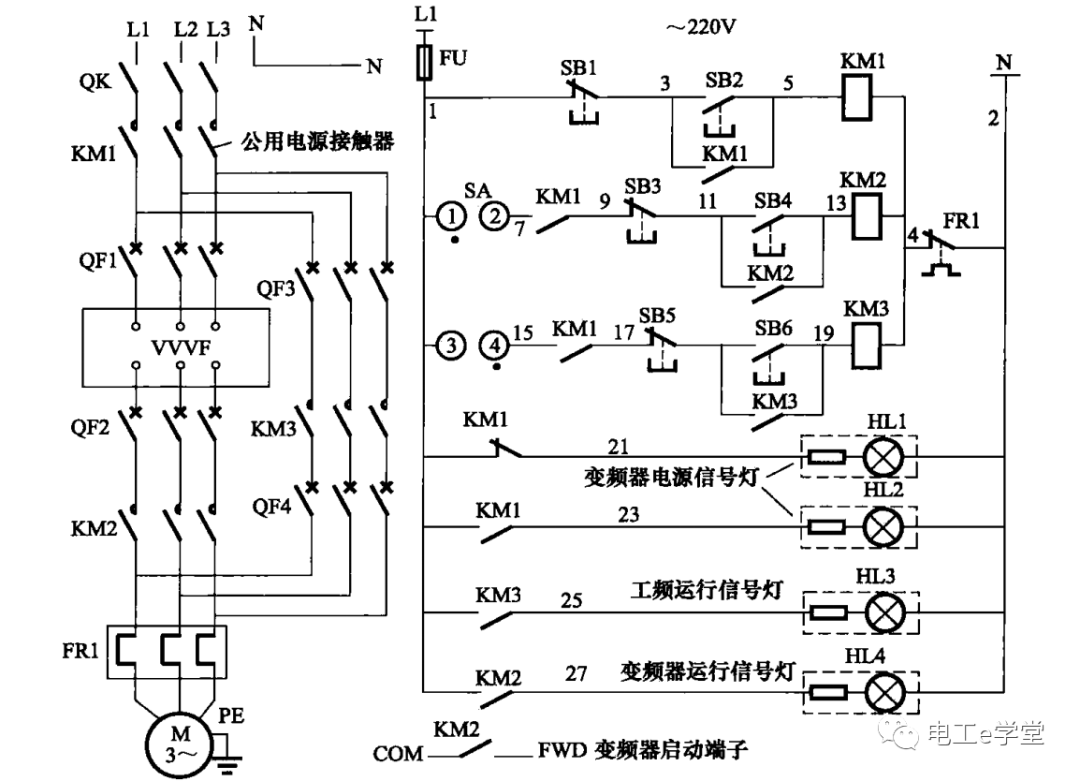 电工识图第三讲：工频与变频切换电路的图1