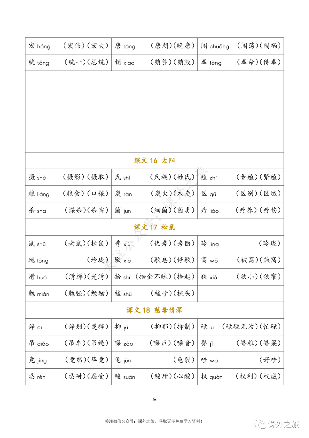 小学五年级上册语文生字词语