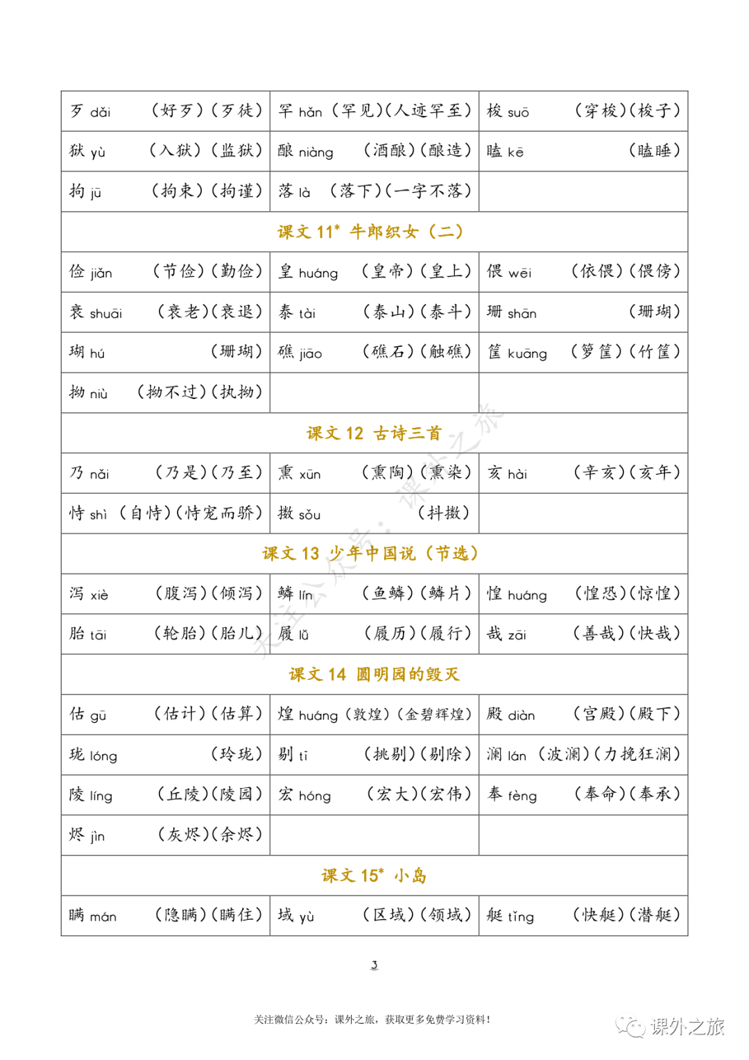 小学五年级上册语文生字词语
