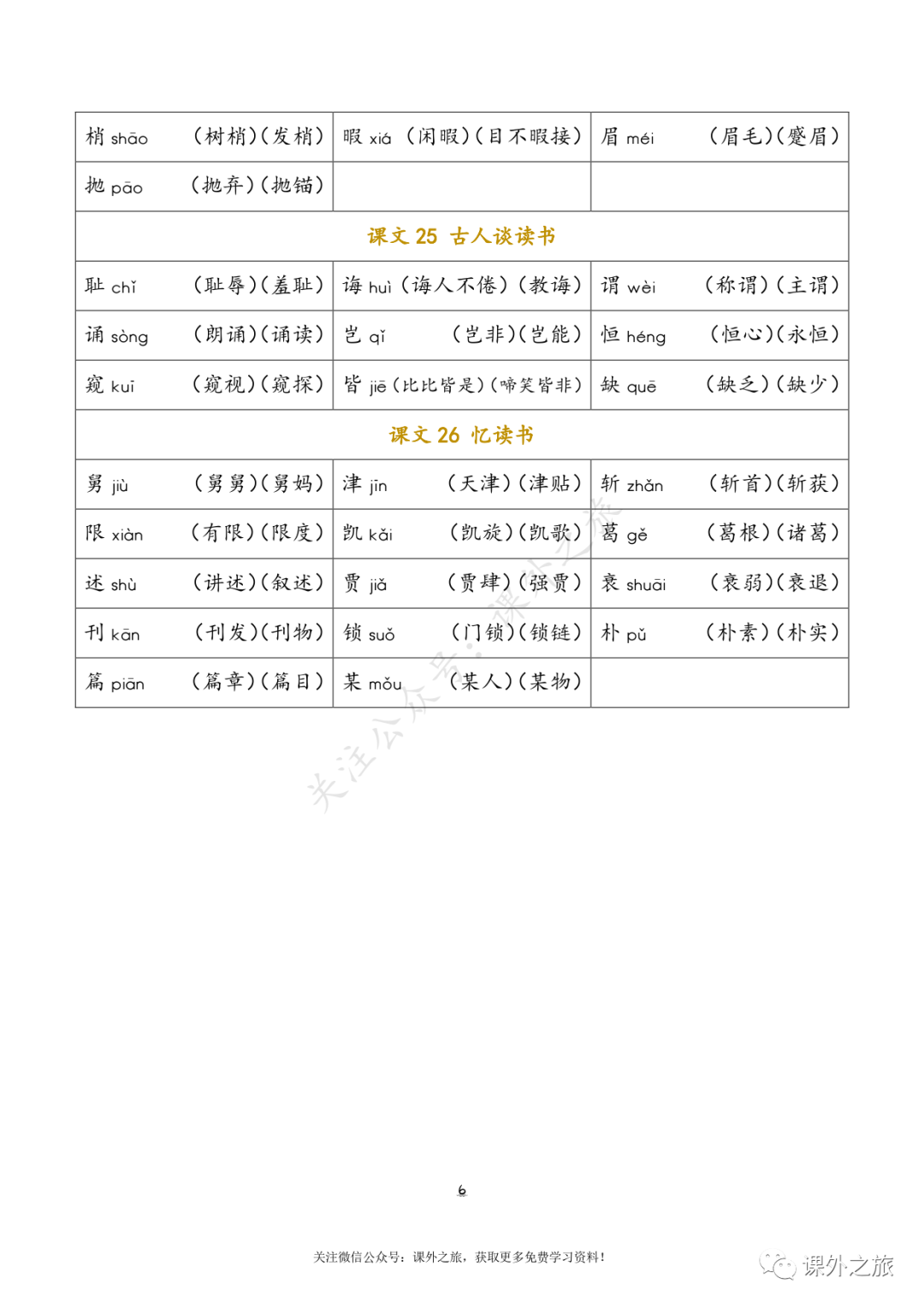 小学五年级上册语文生字词语