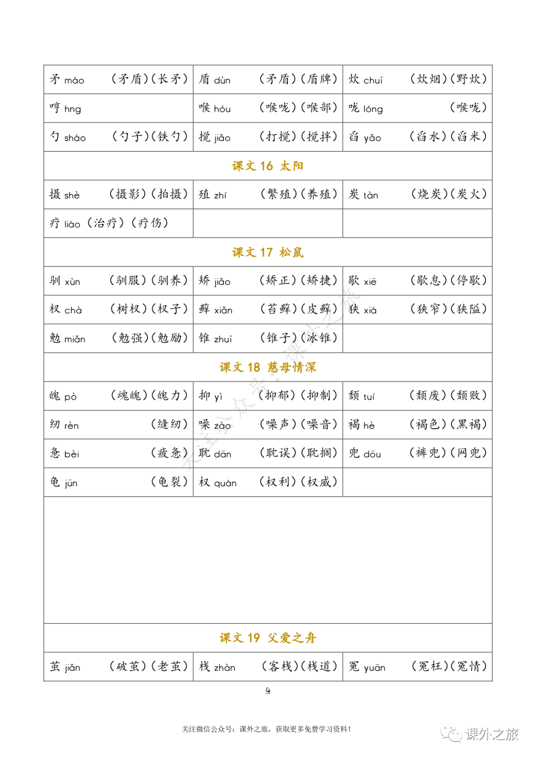 小学五年级上册语文生字词语