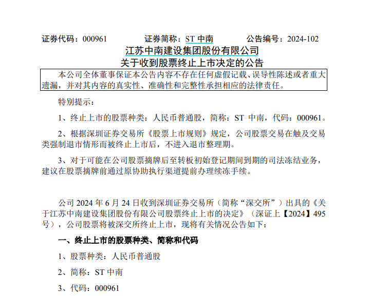 2024年06月23日 中南建设股票